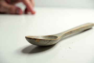 A Close-Up of a Worn Wooden Spoon
