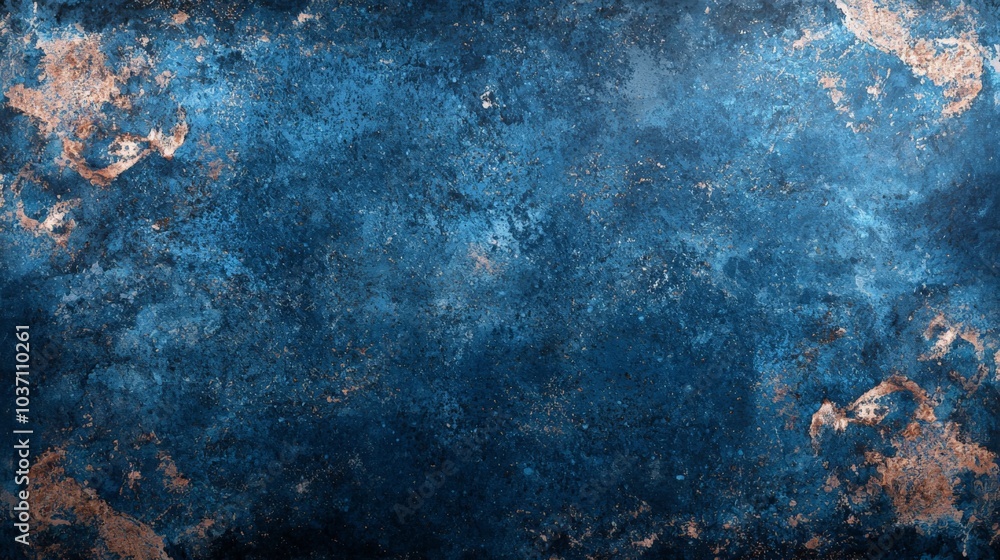 Poster a textured blue surface with hints of copper, showcasing a unique blend of colors and patterns, idea