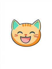 A cartoon illustration of a happy cat with orange fur, green ears, and a big smile.