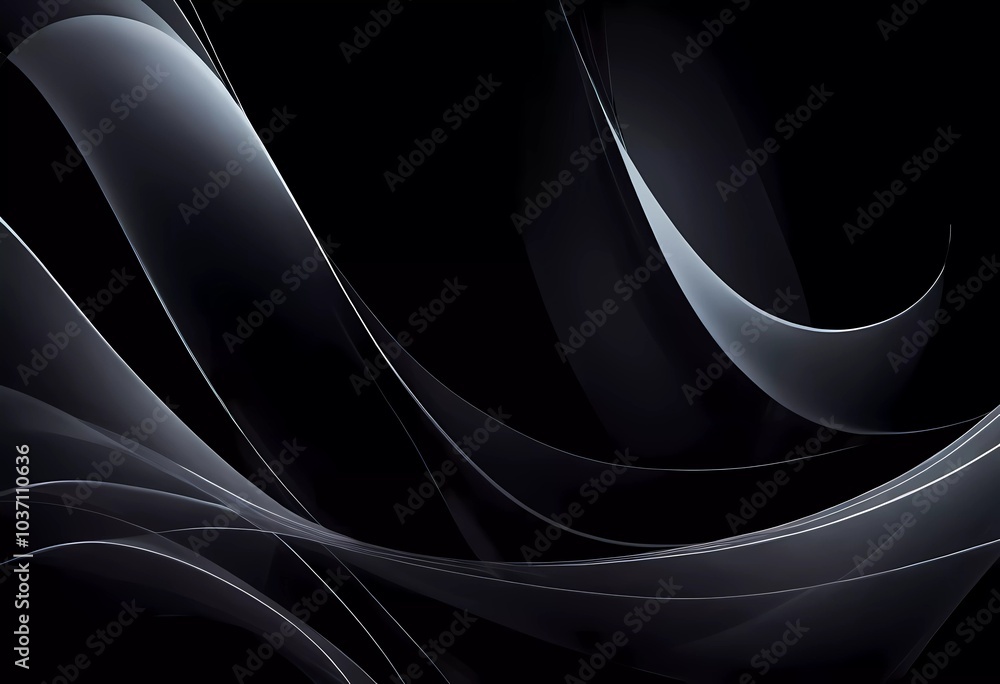 Poster graceful, swirling curves emerging from a dark backdrop, emphasizing fluidity and a dynamic sense of
