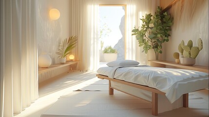 Holistic clinic environment, surrounded by natural elements, services such as acupuncture with fine needles gently placed on a patient, chiropractic care with a professional adjusting the spine.