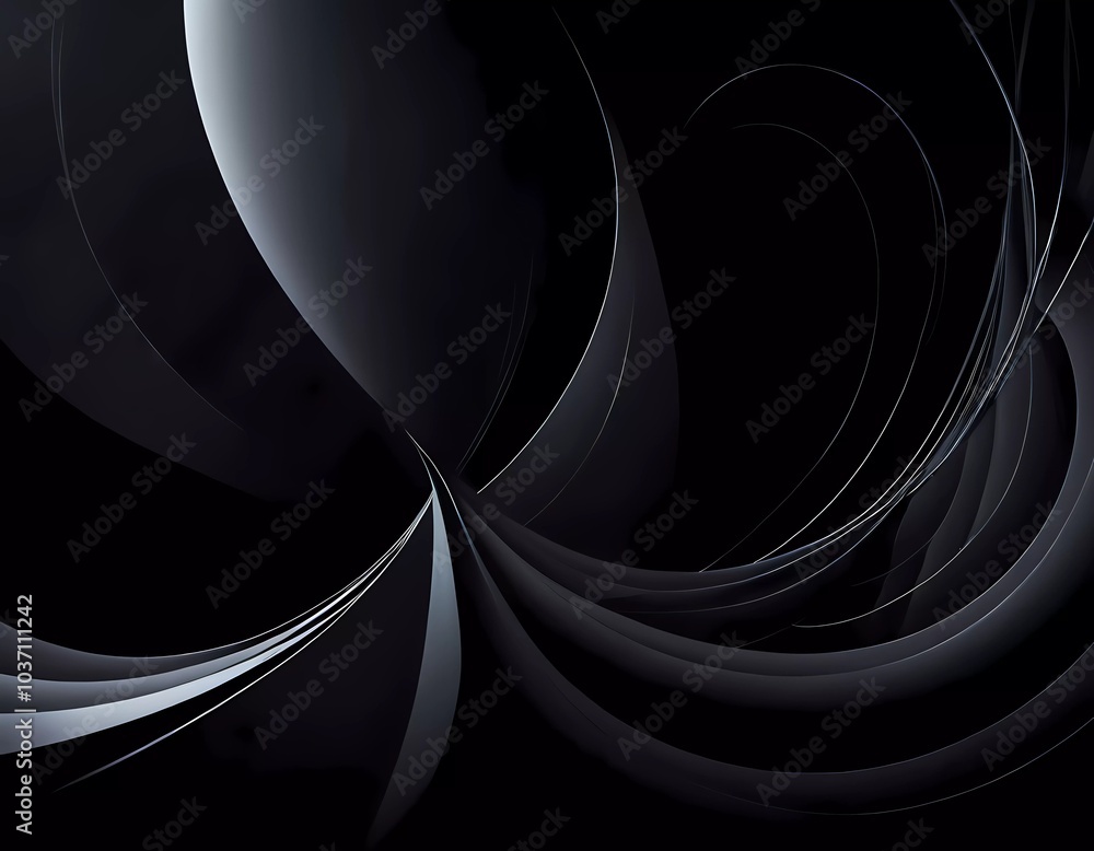 Poster graceful, swirling curves emerging from a dark backdrop, emphasizing fluidity and a dynamic sense of