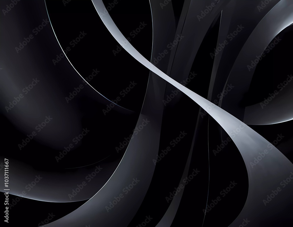 Poster graceful, swirling curves emerging from a dark backdrop, emphasizing fluidity and a dynamic sense of
