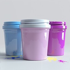 3 tubs of protein, clean white background with neon spray paint.