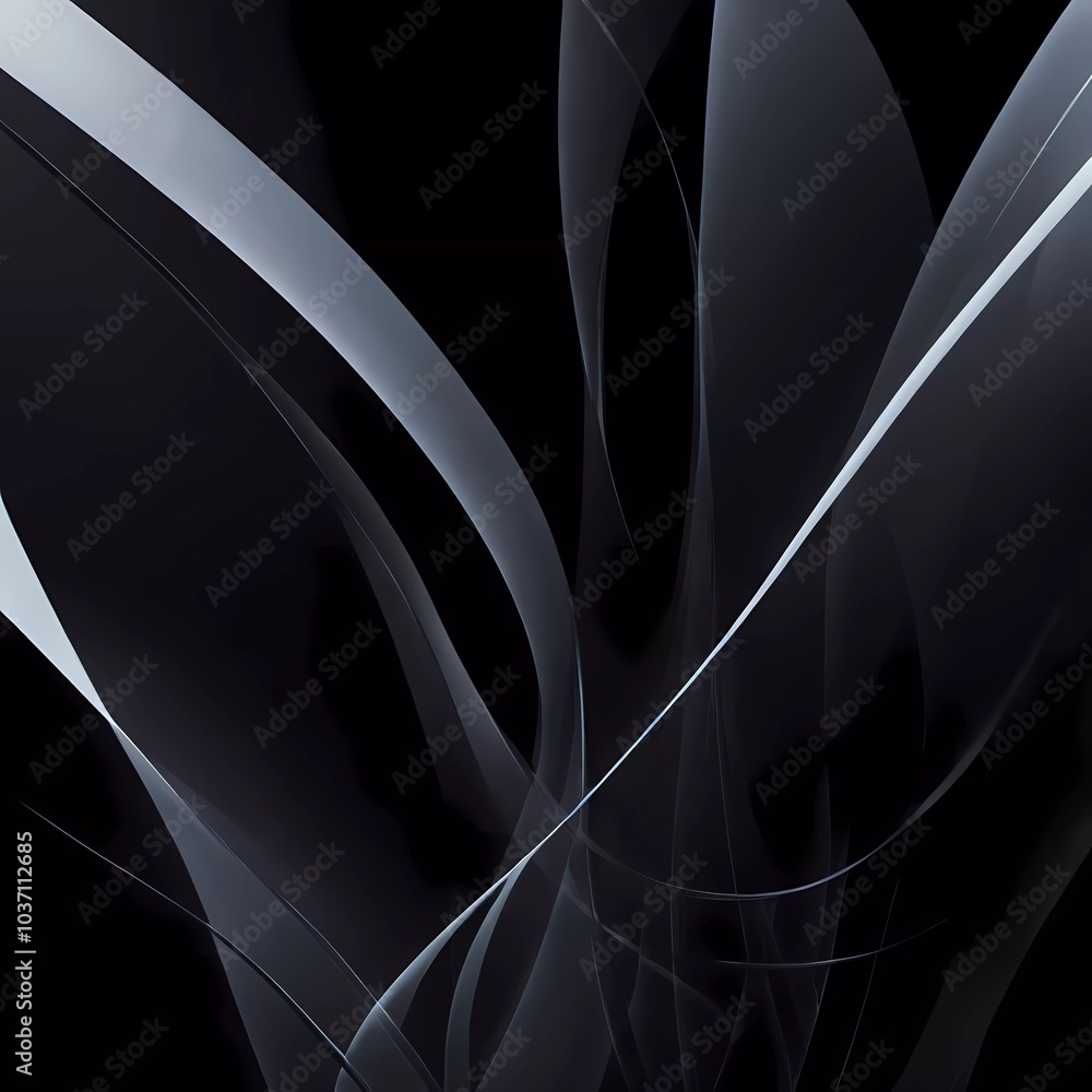Poster graceful, swirling curves emerging from a dark backdrop, emphasizing fluidity and a dynamic sense of