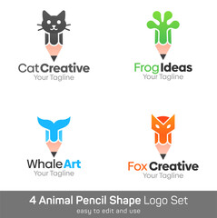 Pencil Shape Logo Template Set. Good for Business, Agency, Community and Organization