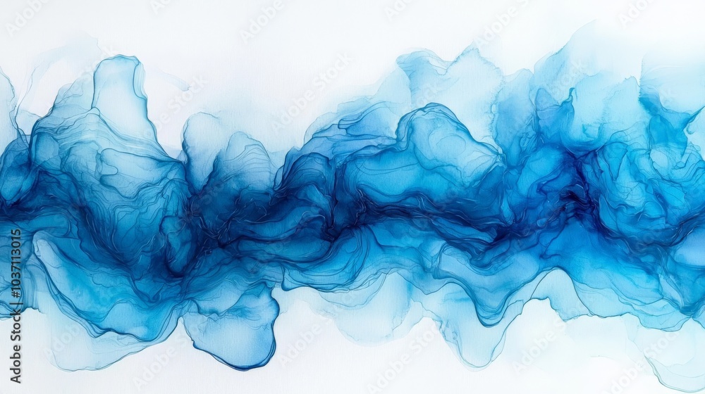 Poster a fluid and abstract design featuring soft blue hues, evoking a sense of tranquility and depth on a 