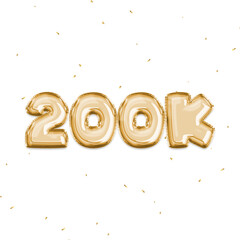 200k followers celebration. Social media poster. Followers thank you lettering. 3D Rendering