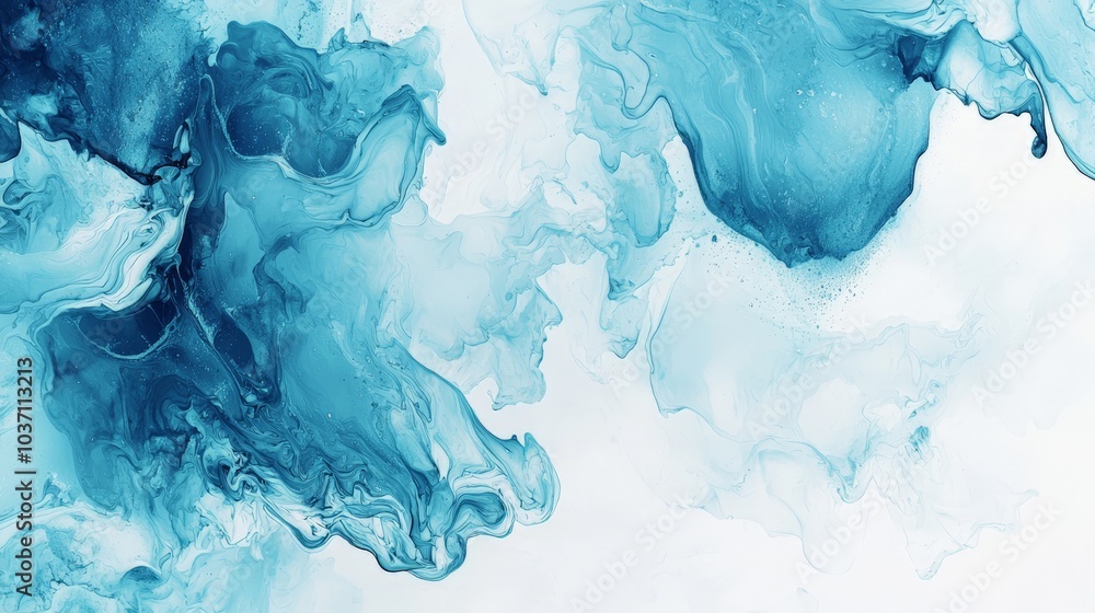 Poster an abstract image featuring flowing shades of blue and turquoise, creating a serene and fluid design