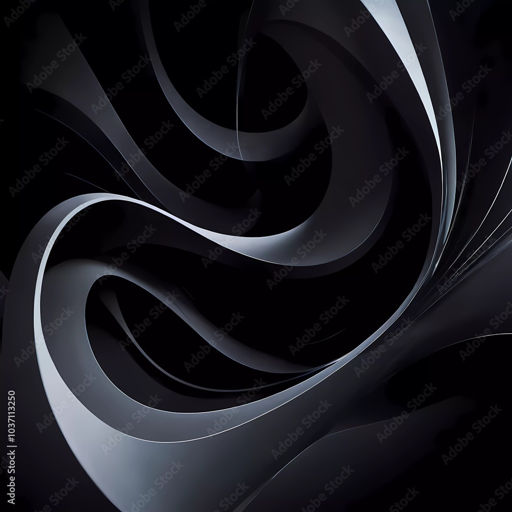 Poster graceful, swirling curves emerging from a dark backdrop, emphasizing fluidity and a dynamic sense of
