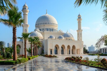 Obraz premium Beautiful mosque as a place of worship for Muslims created with Generative AI