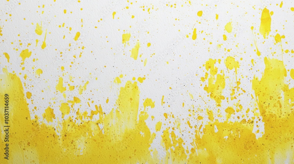 Poster a vibrant abstract background featuring splashes of yellow blending into a bright white canvas, perf