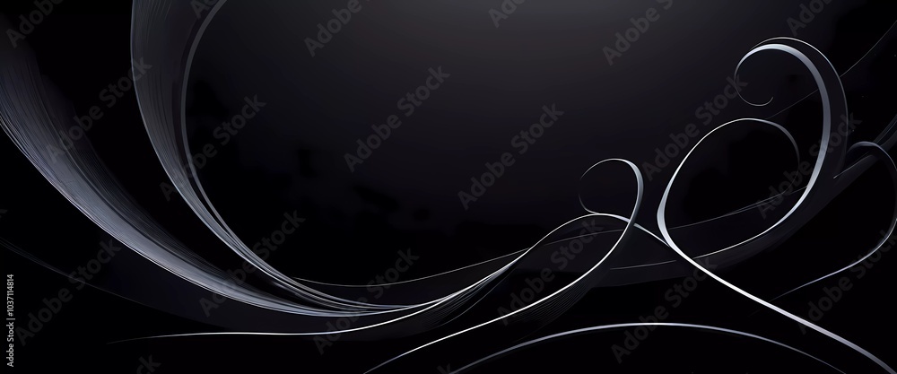 Poster graceful, swirling curves emerging from a dark backdrop, emphasizing fluidity and a dynamic sense of