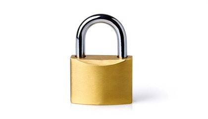 Naklejka premium golden padlock isolated on white background 