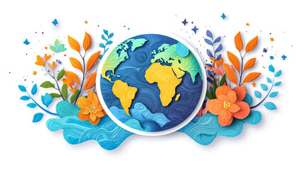Naklejka premium Globe Surrounded by Leaves, Nature Preservation Theme