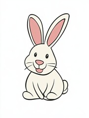 Obraz premium A simple cartoon illustration of a white rabbit with pink ears sitting on a white background.