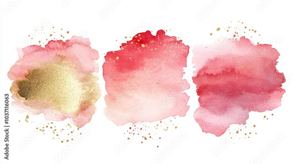 Poster abstract watercolor blobs in shades of pink and gold, suitable for creative design projects or backg