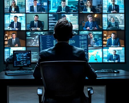 Businessperson in Global Video Conference Connecting with Colleagues Worldwide