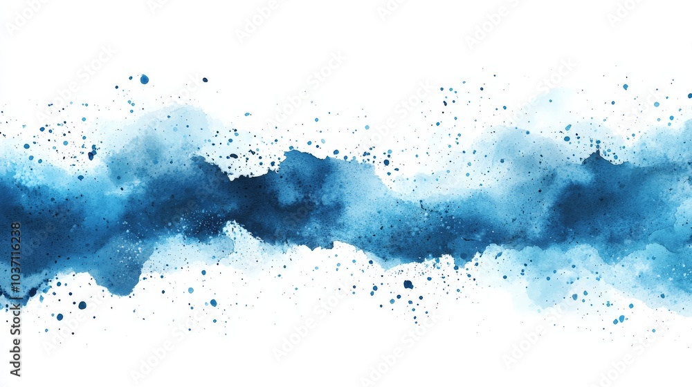 Poster abstract blue watercolor splash with soft edges, creating a serene and artistic design on a white ba