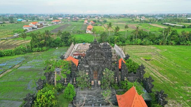 Giriya Dalem Mandhara Giri - Aerial footage. Constructing of the temple from the air in Bali