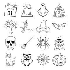 Obraz premium Set of 16 halloween element line art 
