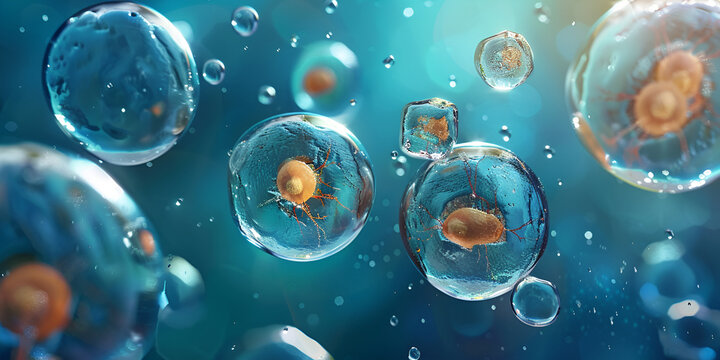 Bubble Cells, cell division, prophase , nucleus under division, protoplasm changing chromosomes