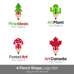 Pencil Shape Logo Template Set. Good for Business, Agency, Community and Organization