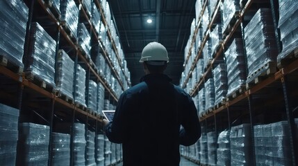 Warehouse Worker Analyzing Inventory Data
