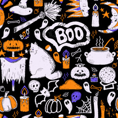 Obraz premium Halloween Autumn Mystical Retro Vintage Pattern