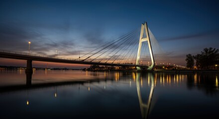 Obraz premium Bridge Over Water at Dusk