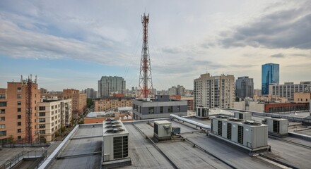 Cityscape with rooftops and HVAC units