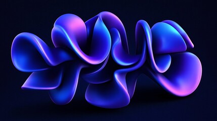 Abstract 3D blue and purple glowing shape with a fluid and organic design.