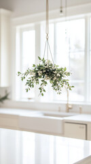 Mistletoe Hanging in Bright Minimalist Kitchen