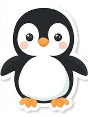 Obraz premium A cute cartoon penguin with black and white feathers and an orange beak, standing on two feet with orange feet.