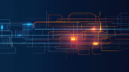 Abstract digital circuit board background with glowing lines and shapes.