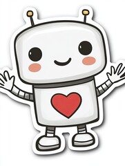 A cute cartoon robot with a heart on its chest, smiling with arms outstretched.
