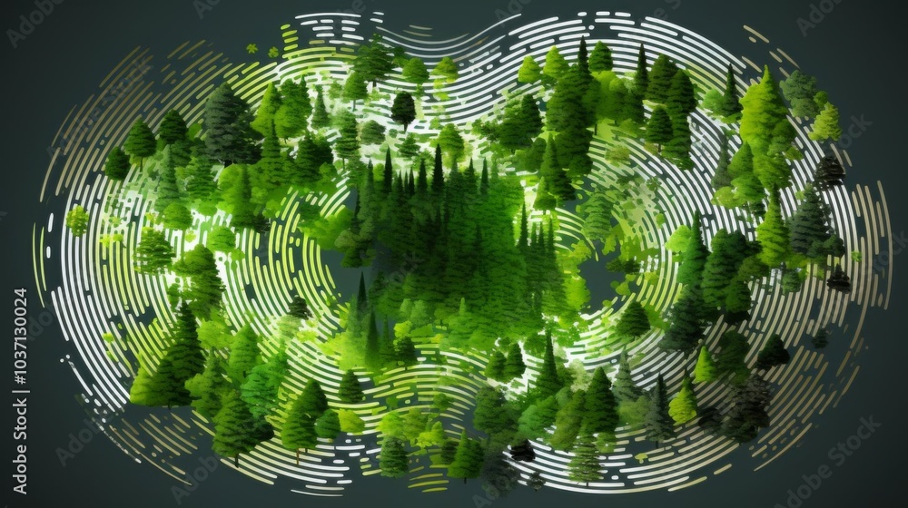 Poster a forest with trees and a white line in the middle