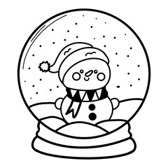 
Christmas snow globe with cute snowman. Magic vector silhouette isolated on white background