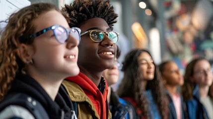 Group of teenagers on a field trip to a historical museum