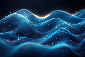 Abstract waves of blue light with shimmering particles, evoking a sense of motion and depth.