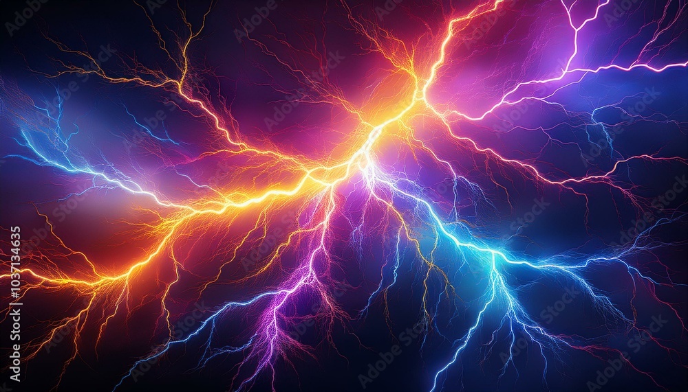 Fototapete vividly colored 3d rendering of a lightning strike creates a striking visual element, showcasing dyn