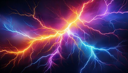 vividly colored 3D rendering of a lightning strike creates a striking visual element, showcasing dynamic energy and depth in design.