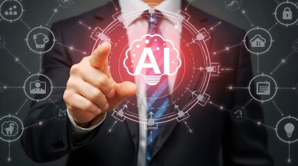 Businessman Interacting with AI Technology Concept