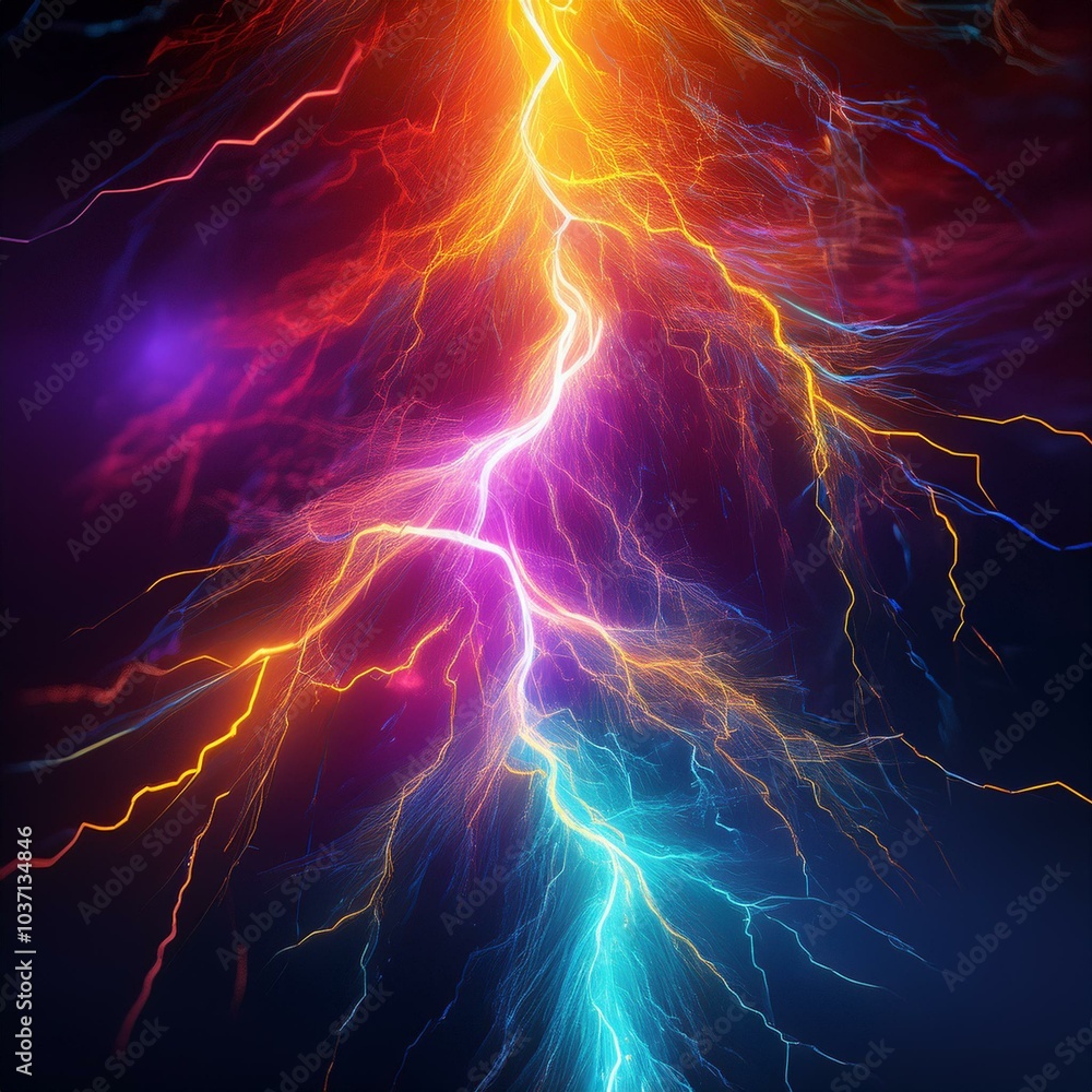 Fototapete vividly colored 3d rendering of a lightning strike creates a striking visual element, showcasing dyn