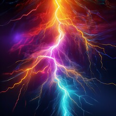 vividly colored 3D rendering of a lightning strike creates a striking visual element, showcasing dynamic energy and depth in design.