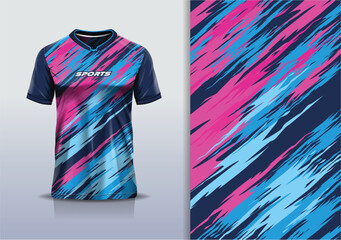 Sport jersey template mockup texture grunge rustic abstract vector design for football soccer, racing, running, e sports, blue pink color