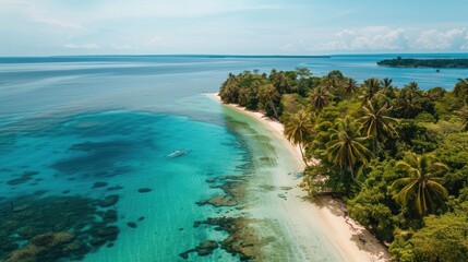 Obraz premium Tropical Paradise: An Aerial View of a Pristine Island Beach