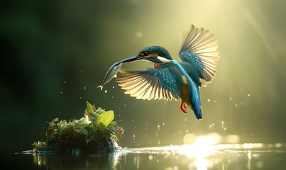 generation AI,Male_Common_Kingfisher_flying_back_to_perch_with_fish