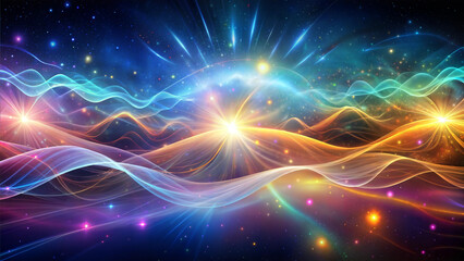 Obraz premium Dynamic abstract representation of meditation energy waves in a cosmic setting 