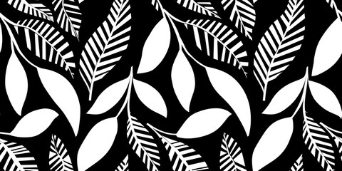 abstract black and white geometric leaves pattern seamless ivy picture
